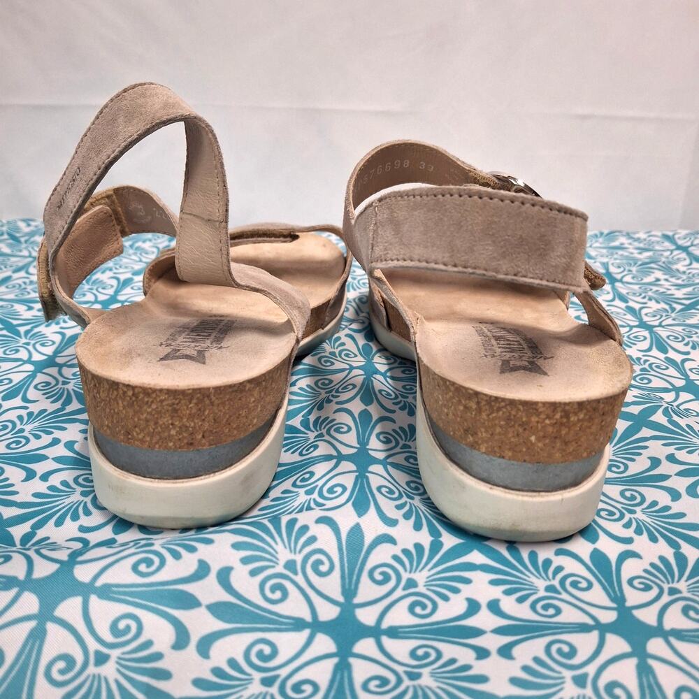 Mephisto Oriana Wedge Sandals Tan Beige Warm Grey Suede Cork EU 39 US 8.5 - Picture 6 of 10